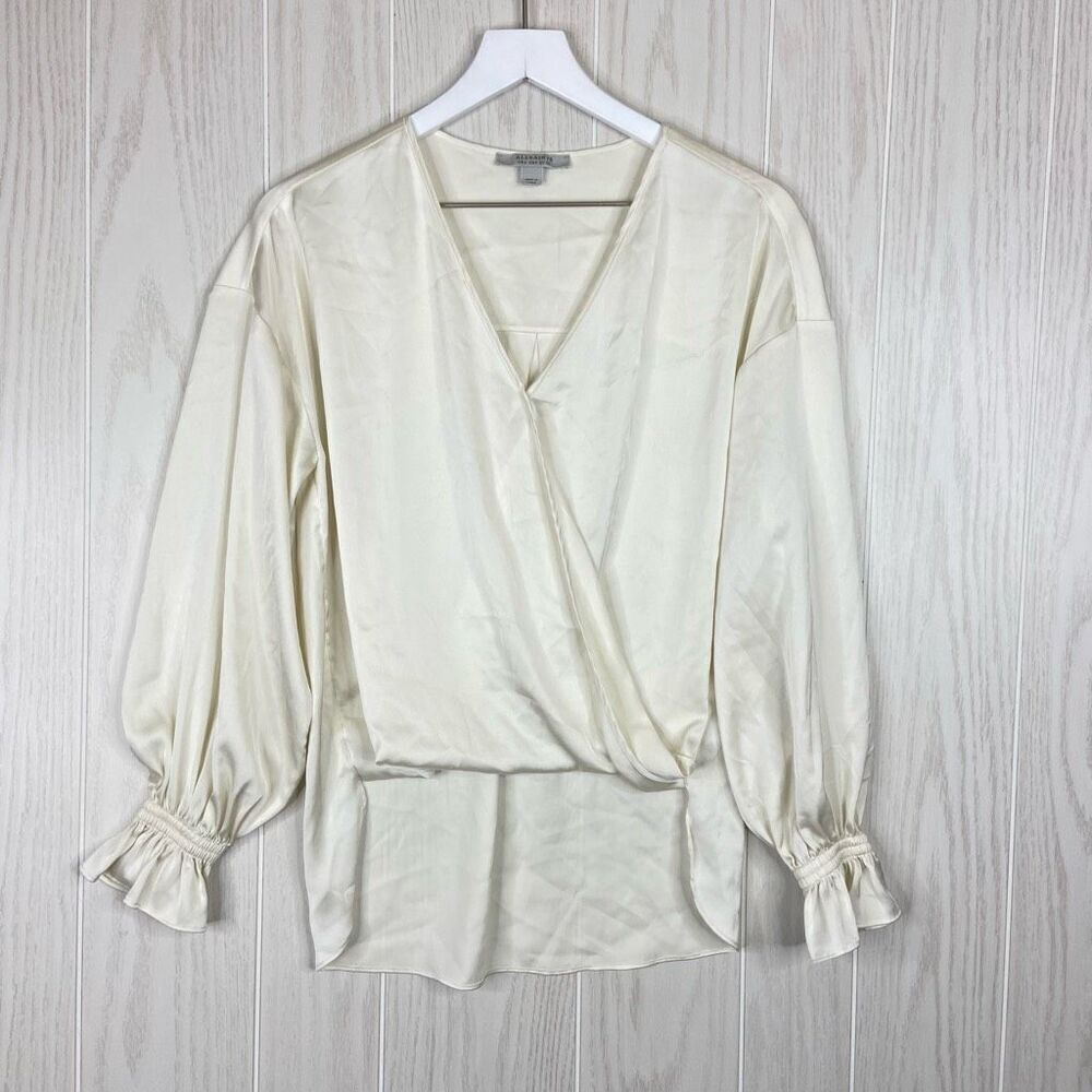 AllSaints Womens Penny Top Wrap Over Deep V-Neck Off-White Size 0 70’s